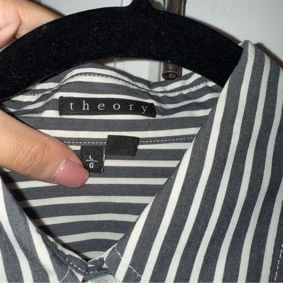 Theory Gray and White Striped Button Down Shirt - Picture 3 of 3